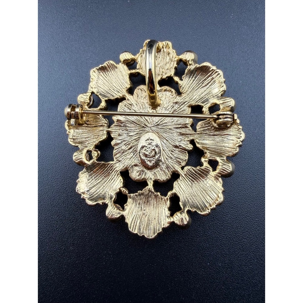 Premier Designs Treasure Brooch Pendant Multi Color Rhinestone Gold Tone Ornate - Picture 8 of 8